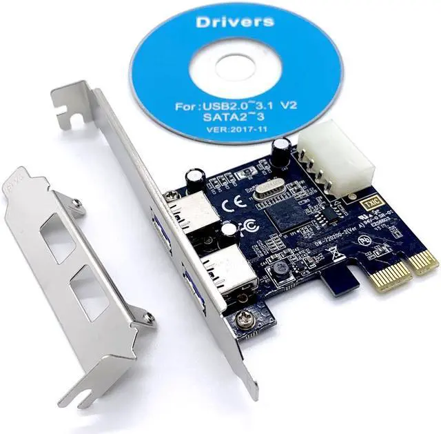 Alt view image 7 of 7 - Weastlinks PCIE to 2 Port USB 3.0 PCI Express 4-pin IDE Connector Adapter USB3.0 Add On Card With Low Profile