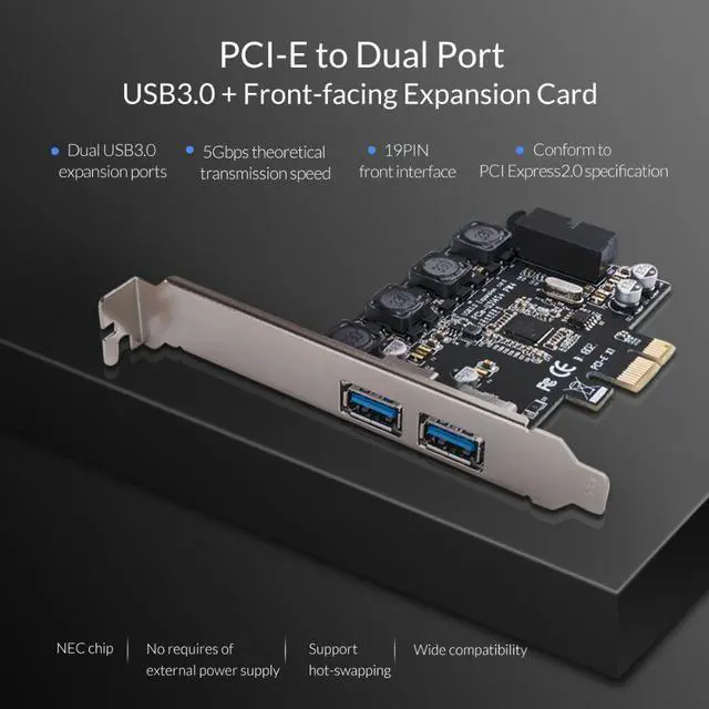 Main image of Weastlinks 2 Port USB 3.0 PCI-E Express card PCIE to USB3.0 hub 19pin Front-facing Expansion Card 5Gbps Super High Speed Adapter
