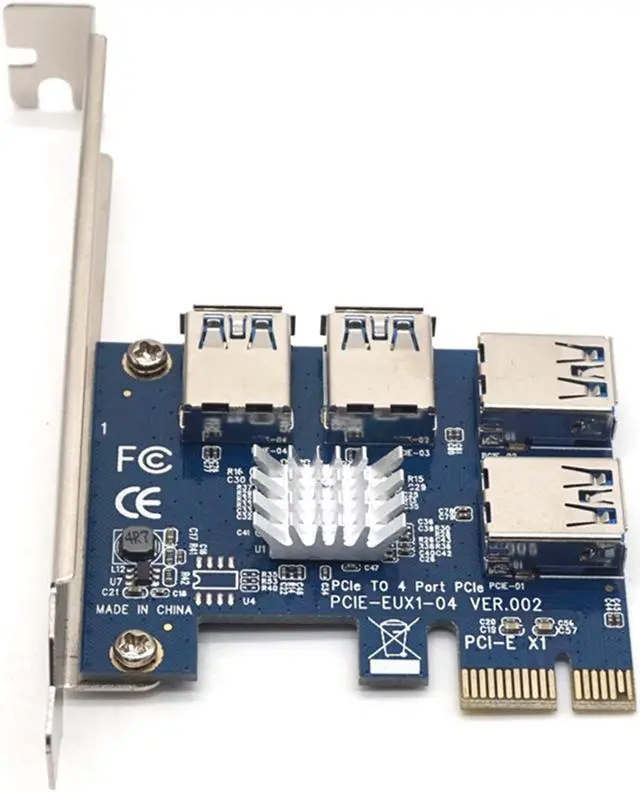 Alt view image 2 of 7 - Weastlinks PCIe 1 to 4 PCIe 16X Riser Card PCI-E 1X to 4 USB 3.0 PCI-E Riser Adapter Port Multiplier Card for BTC Bitcoin Miner Mining