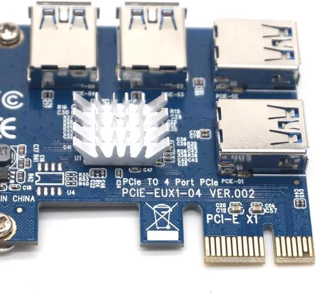 Alt view image 5 of 7 - Weastlinks PCIe 1 to 4 PCIe 16X Riser Card PCI-E 1X to 4 USB 3.0 PCI-E Riser Adapter Port Multiplier Card for BTC Bitcoin Miner Mining