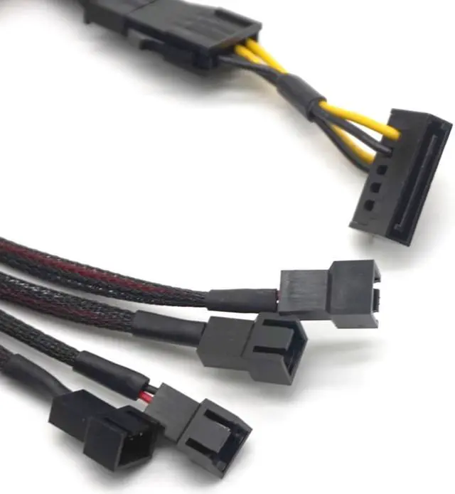 Alt view image 5 of 7 - Weastlinks 15 Pin SATA Cable Male to 4-Port Cooler Cooling Fan 3 Pin Socket 12V Power Supply Cable CORD 22AWG Wire for PC DIY