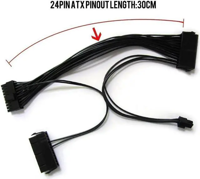 Alt view image 5 of 7 - Weastlinks ATX 30cm 24 Pin Dual PSU Power Supply Extension Cable Synchronous Cord For Computer Cable Connector For Mining 24Pin 20+4pin