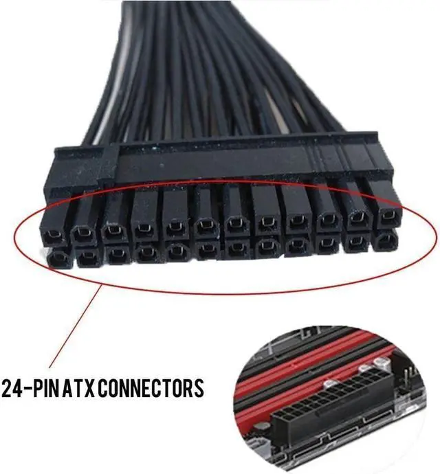 Alt view image 4 of 7 - Weastlinks ATX 30cm 24 Pin Dual PSU Power Supply Extension Cable Synchronous Cord For Computer Cable Connector For Mining 24Pin 20+4pin
