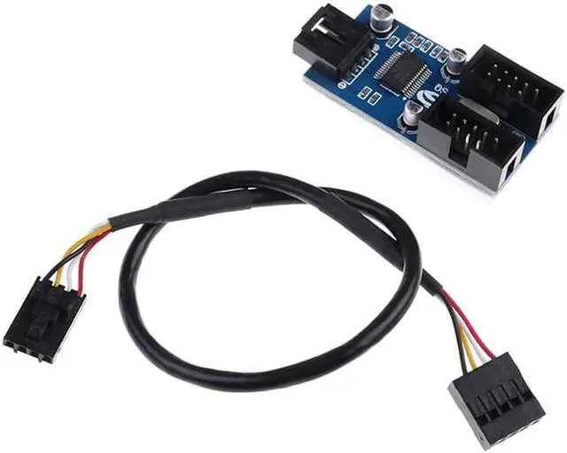 Alt view image 2 of 8 - Weastlinks 9pin USB header Male 1 to 2 Female Extension Cable Card Desktop 9-Pin USB HUB USB 2.0 9 pin Connector Port Multiplier