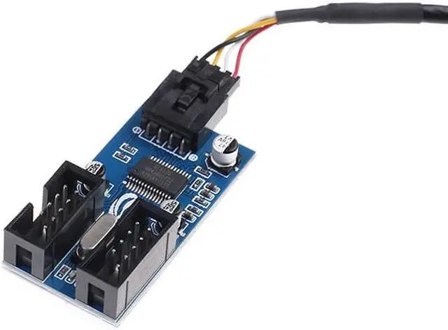 Alt view image 4 of 8 - Weastlinks 9pin USB header Male 1 to 2 Female Extension Cable Card Desktop 9-Pin USB HUB USB 2.0 9 pin Connector Port Multiplier