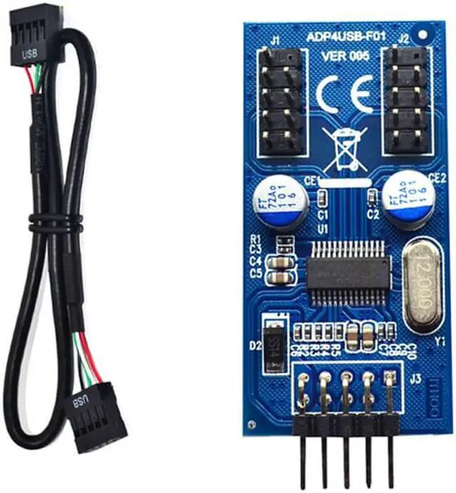Alt view image 7 of 7 - Weastlinks 9pin USB header Male 1 to 2 / 4 Female Extension Cable Card Desktop 9-Pin USB HUB USB 2.0 9 pin Connector Adapter Port Multiplier