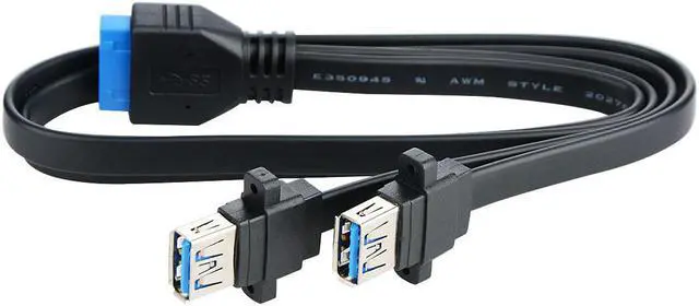 Main image of Weastlinks Dual Ports USB 3.0 Female Screw Panel Mount To Motherboard 20 Pin Header Flat Cable Cord 50cm