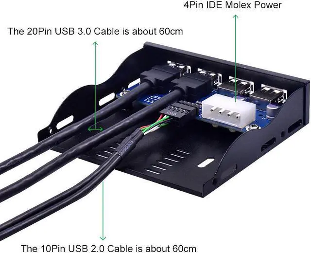 Alt view image 5 of 7 - Weastlinks 4 Ports USB 2.0 USB 3.0 Front Panel USB3.0 Hub Splitter Internal Combo Bracket Adapter for Desktop 3.5 Inch Floppy Bay