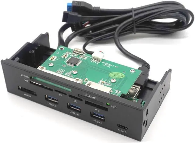 Alt view image 2 of 7 - Weastlinks 5.25" Internal Card Reader Media Multi-Function Dashboard PC Front Panel Type-C USB 3.1 USB 3.0 Support CF XD MS M2 TF SD card reader smart