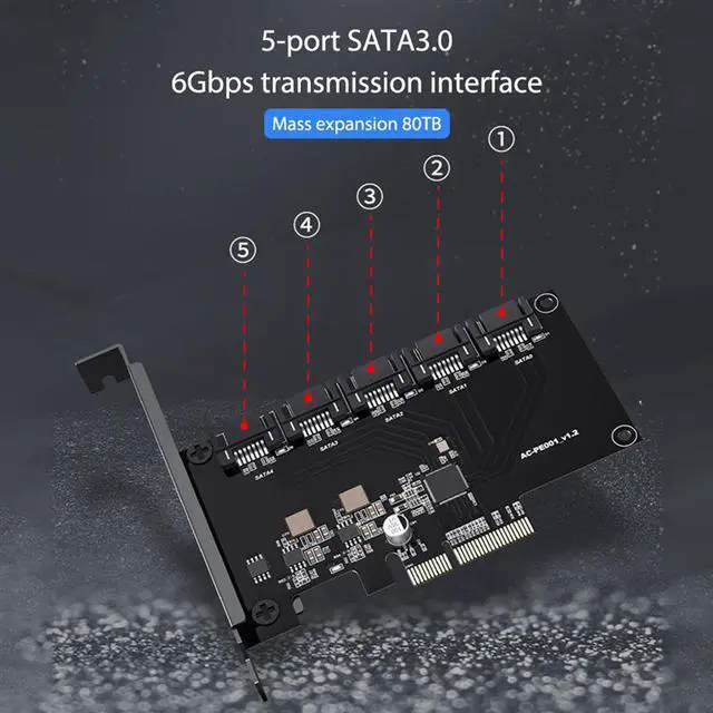 Alt view image 3 of 7 - Weastlinks 6Gbps SATA 3.0 to PCI-E Controller Card 5Ports 8ports 10ports SATAIII PCIe Expansion Card PCI Express Adapter Supports RAID