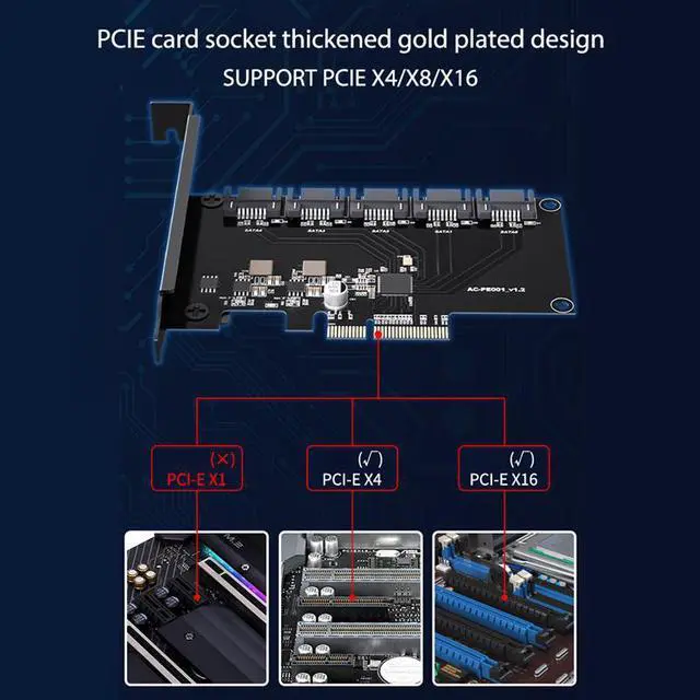 Alt view image 4 of 7 - Weastlinks 6Gbps SATA 3.0 to PCI-E Controller Card 5Ports 8ports 10ports SATAIII PCIe Expansion Card PCI Express Adapter Supports RAID