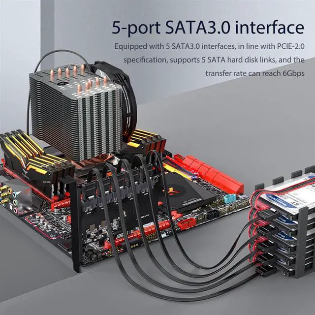Alt view image 5 of 7 - Weastlinks 6Gbps SATA 3.0 to PCI-E Controller Card 5Ports 8ports 10ports SATAIII PCIe Expansion Card PCI Express Adapter Supports RAID