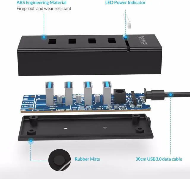 Alt view image 3 of 7 - Weastlinks Portable 4 Ports USB 3.0 HUB USB3.0 High Speed 5Gbps Dock Station