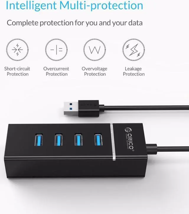 Alt view image 7 of 7 - Weastlinks Portable 4 Ports USB 3.0 HUB USB3.0 High Speed 5Gbps Dock Station