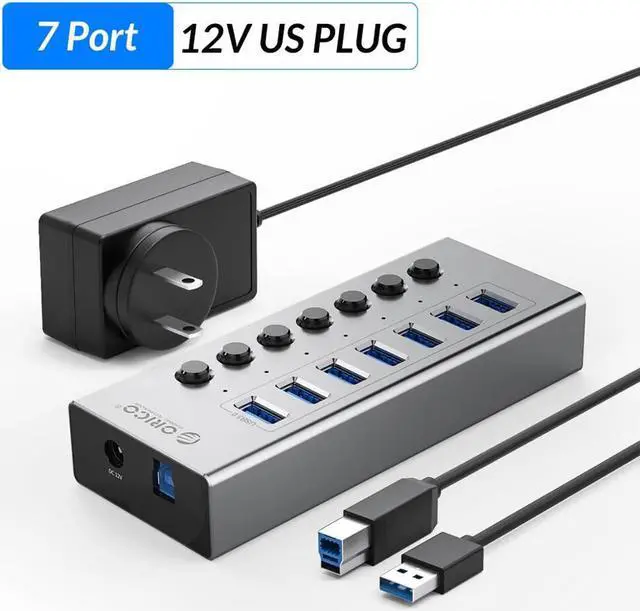 Main image of Weastlinks Industrial USB 3.0 HUB 7/10 Port Aluminum USB Splitter On/Off Switch With 12V Power Adapter Support Charging for Computer