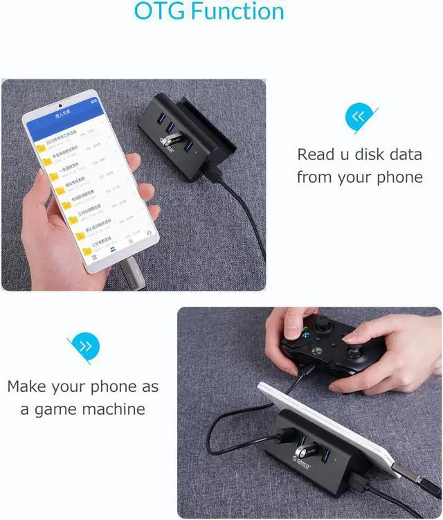 Alt view image 4 of 7 - Weastlinks 5Gbps High Speed Mini 4 ports USB3.0 HUB Splitter for Desktop Laptop with Stand Holder for Phone Tablet PC