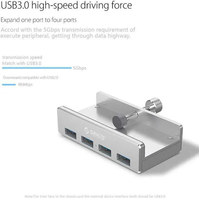 Alt view image 5 of 7 - Weastlinks USB HUB Aluminum 4 Ports USB 3.0 Clip-type HUB Multi USB Splitter Adapter 10-30mm Range Clip For Laptop PC Computer