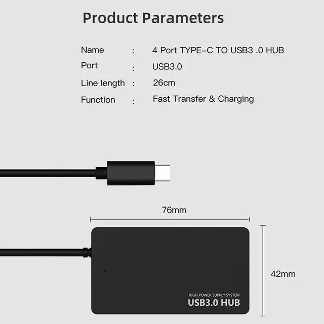 Alt view image 6 of 7 - Weastlinks 4 Ports USB Type C Hub Fast Speed USB 3.0 Splitter USB C to 4 USB3.0 Converter Adapter Cable for MacBook Laptop Tablet Computer