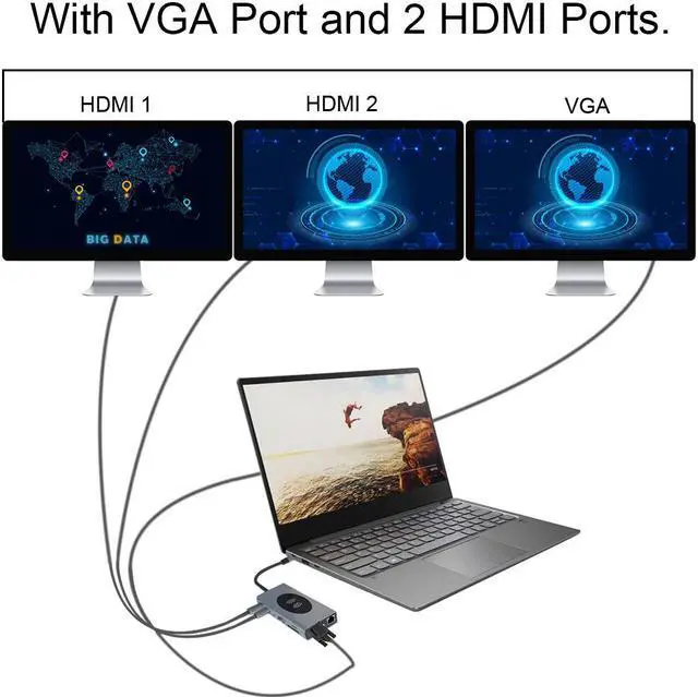 Alt view image 3 of 7 - Weastlinks 15 in 1 USB HUB Multi Function USB Type-C Adapter Docking Station With Wireless Charging HDMI USB Ports USB-C Dock Compatible