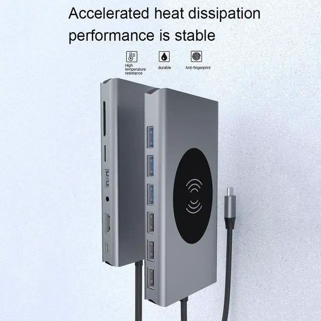 Alt view image 6 of 7 - Weastlinks 15 in 1 USB HUB Multi Function USB Type-C Adapter Docking Station With Wireless Charging HDMI USB Ports USB-C Dock Compatible