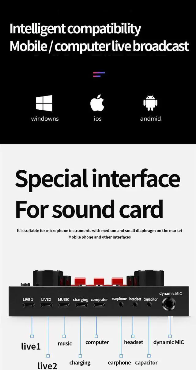 Alt view image 6 of 7 - Weastlinks Bluetooth sound card live broadcast equipment Web live entertainment for mobile phone/PC