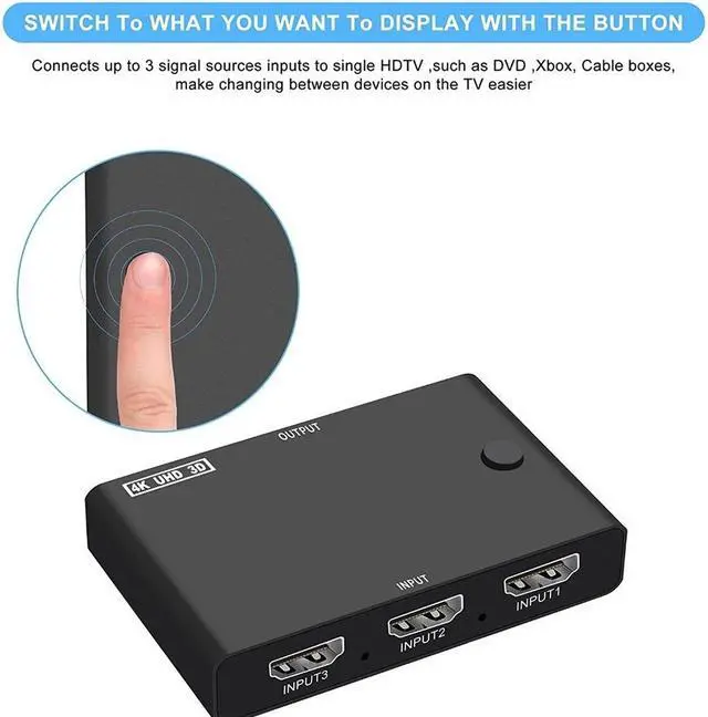 Alt view image 5 of 6 - Weastlinks HDMI Switch 4K 3 In 1 Out Video Splitter Converter Support 4K/30Hz 3D Mode HDMI-Compatible Selector for TV Box Game Console Projector