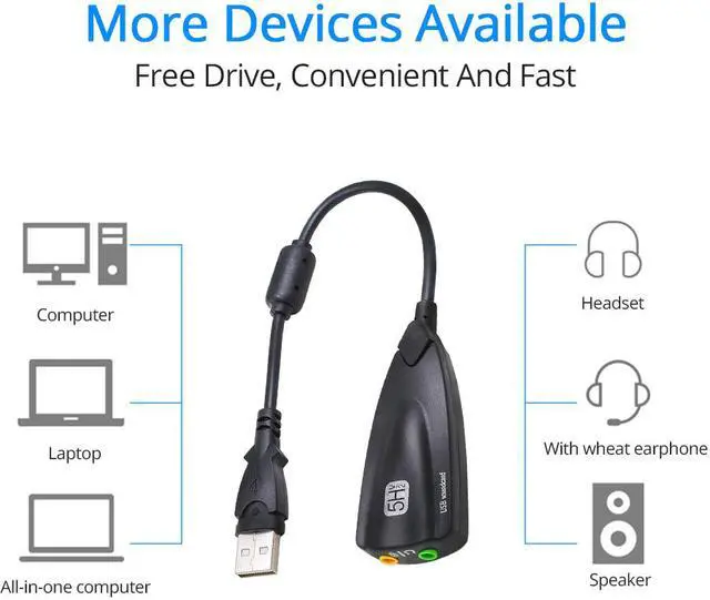 Alt view image 2 of 7 - Weastlinks External USB Sound Card 7.1 Adapter 5HV2 USB to 3D CH Sound Antimagnetic Audio Headset Microphone 3.5mm Jack For Laptop PC