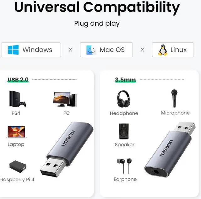 Alt view image 3 of 7 - Weastlinks USB Sound Card Audio Interface USB Sound Card for Laptop PC PS4 Earphone Microphone Audio Card USB External Sound Card