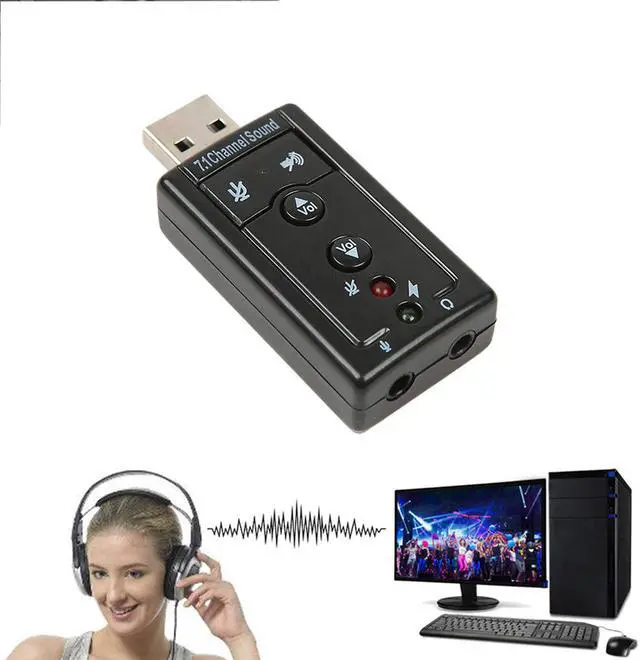 Alt view image 4 of 6 - Weastlinks External USB Sound Card USB2.0 Virtual 7.1 Channel Stereo 3.5mm Headphone Audio Adapter Microphone Sound Card