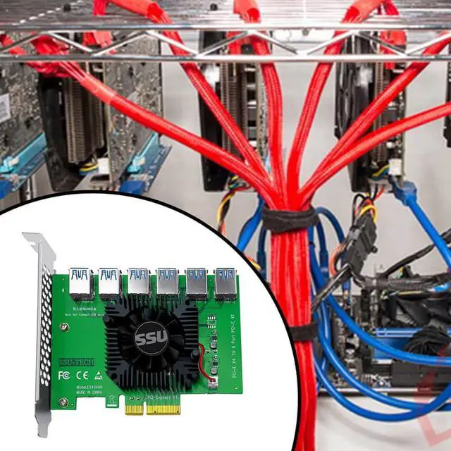 Alt view image 3 of 7 - Weastlinks PCIE Riser PCI-E 1 to 6 Riser Card 103S Cabo Riser PCI Express x16 Extender 0.6M USB 3.0 Cable SATA to 6Pin Power for Video Card
