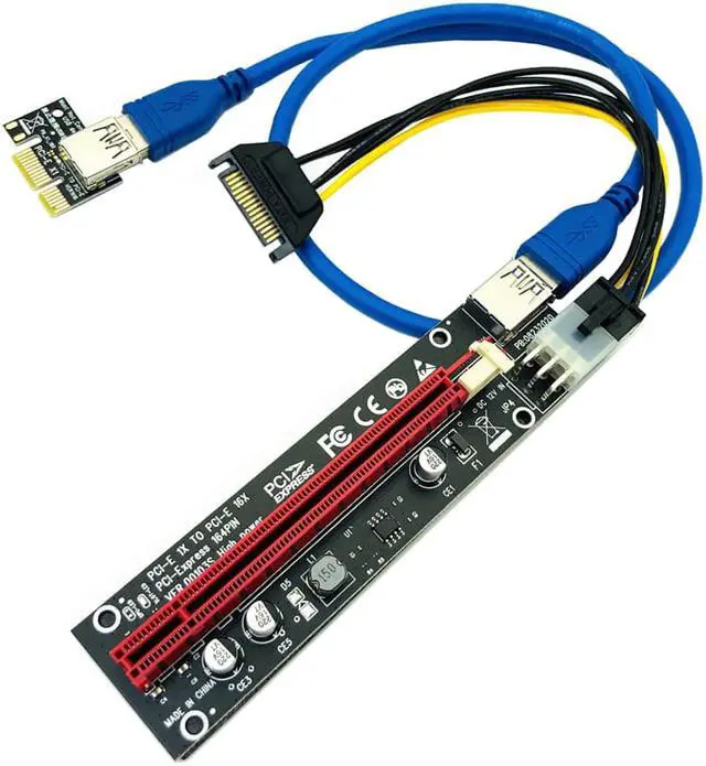Alt view image 5 of 7 - Weastlinks PCIE Riser PCI-E 1 to 6 Riser Card 103S Cabo Riser PCI Express x16 Extender 0.6M USB 3.0 Cable SATA to 6Pin Power for Video Card