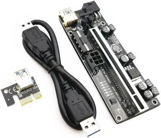 Alt view image 5 of 7 - Weastlinks 6pcs Riser 010 USB 3.0 PCIE Riser PCI Express X16 Extender Adapter 010S Plus GPU Riser Card SATA 15pin to 6pin Power Marquee LED