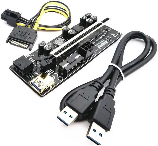 Alt view image 6 of 7 - Weastlinks 6pcs Riser 010 USB 3.0 PCIE Riser PCI Express X16 Extender Adapter 010S Plus GPU Riser Card SATA 15pin to 6pin Power Marquee LED