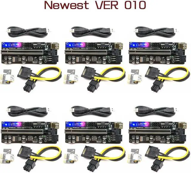 Main image of Weastlinks 6pcs Riser 010 USB 3.0 PCIE Riser PCI Express X16 Extender Adapter 010S Plus GPU Riser Card SATA 15pin to 6pin Power Marquee LED