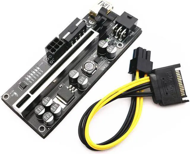 Alt view image 3 of 7 - Weastlinks 6pcs Riser 010 USB 3.0 PCIE Riser PCI Express X16 Extender Adapter 010S Plus GPU Riser Card SATA 15pin to 6pin Power Marquee LED