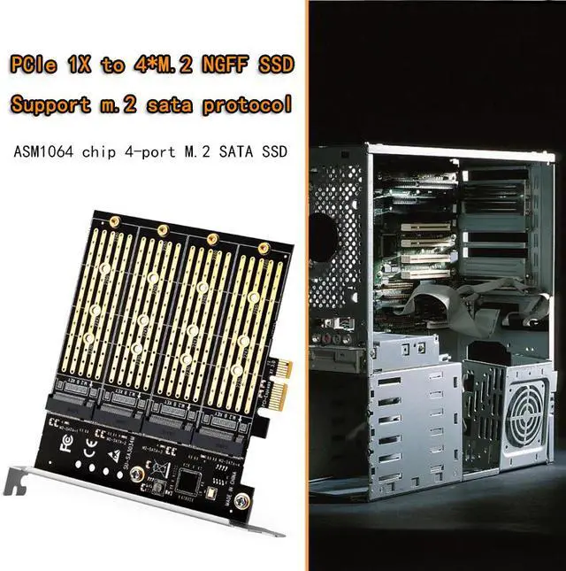 Alt view image 4 of 6 - Weastlinks Chi a Mining PCIE to M2 Adapter PCI Express X1 3.0 4 Port B Key M.2 NGFF SATA SSD Adapter PCI-E M.2 Adapter Expansion Card Riser