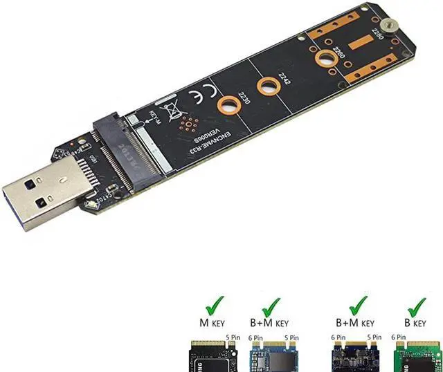 Alt view image 2 of 7 - Weastlinks M.2 to USB 3.0 Dual Protocol SSD Board M.2 NVME PCIe NGFF SATA M2 SSD Adapter for 2230 2242 2260 2280 NVME/SATA M.2 SSD RTL9210B
