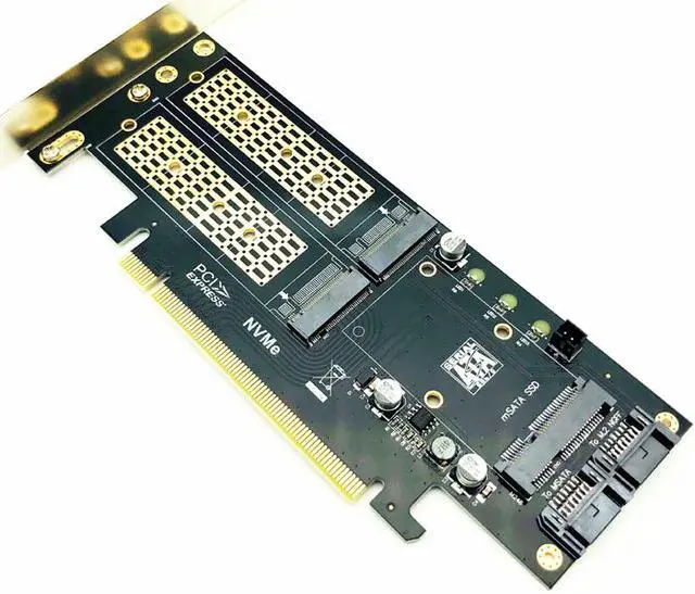 Alt view image 2 of 7 - Weastlinks Riser Card M2 NVMe SSD NGFF to PCIE 3.0 X16 Adapter for Chia Mining Support M Key NVME SSD B Key M.2 SATA SSD mSATA 3in1 Adapter