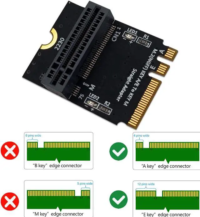 Alt view image 3 of 7 - Weastlinks M.2 NVME Adapter SSD PCIE M2 NGFF Key M to M.2 Key A/E Adapter Vertical Installation for 2280 M2 NVME SSD Riser Card