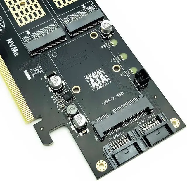 Alt view image 4 of 7 - Weastlinks Riser Card M2 NVMe SSD NGFF to PCIE 3.0 X16 Adapter for Chia Mining Support M Key NVME SSD B Key M.2 SATA SSD mSATA 3in1 Adapter