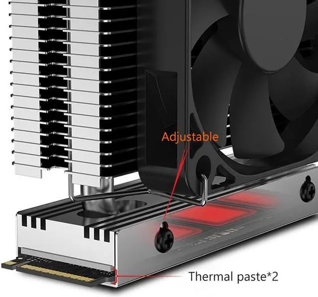 Alt view image 7 of 7 - Weastlinks M.2-THREE M2 2280 Solid State Hard Disk Heat Sink with 6010 Fan SSD Radiator PCI-E 4.0/5.0 Aluminum Heatsink Cooling Thermal Pad