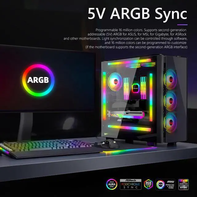 Alt view image 6 of 7 - Weastlinks 26 Beads LED Strip Computer Chassis Silicone Light Bar 5V 3PIN ARGB Aura SYNC Light Strip PC Case DIY Decoration