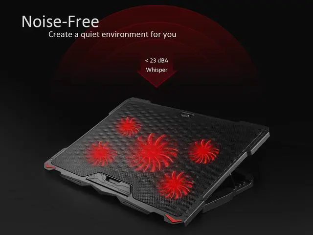 Alt view image 3 of 7 - AICHESON Laptop Fan Cooling Pad for 15.6"-17.3" Laptops, 5 Cooler Fans with Red Lights