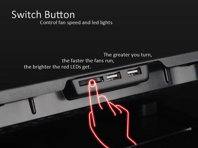 Alt view image 5 of 7 - AICHESON Laptop Fan Cooling Pad for 15.6"-17.3" Laptops, 5 Cooler Fans with Red Lights