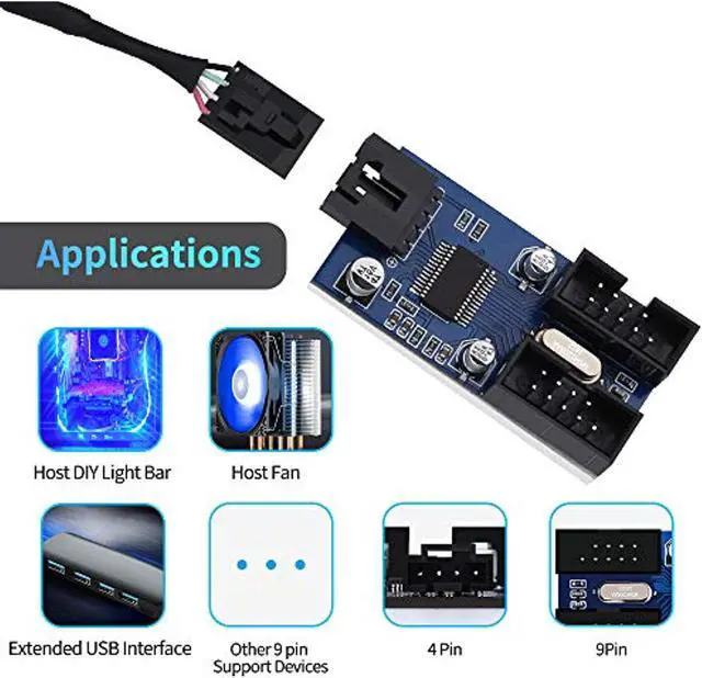 Alt view image 3 of 7 - 9 Pin 2 In 1 Internal Usb Splitter Cable, 9 Pin Usb Header Male 1 To 2 Female Extension Connector Adapter, Usb 2.0 Hub Connector Port Multiplier Pwm Fan Splitter Cable (30Cm/0.98Ft)