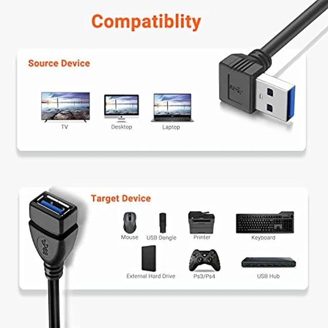 Alt view image 2 of 7 - Short Usb 3.0 Extension Cable, 2 Pack Superspeed Usb 3.0 Angle Male To Female Extension Cable 6 Inch Convertor Adapter Extender Cord Up Angle And Down Angle One Each