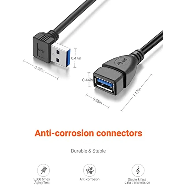 Alt view image 7 of 7 - Short Usb 3.0 Extension Cable, 2 Pack Superspeed Usb 3.0 Angle Male To Female Extension Cable 6 Inch Convertor Adapter Extender Cord Up Angle And Down Angle One Each