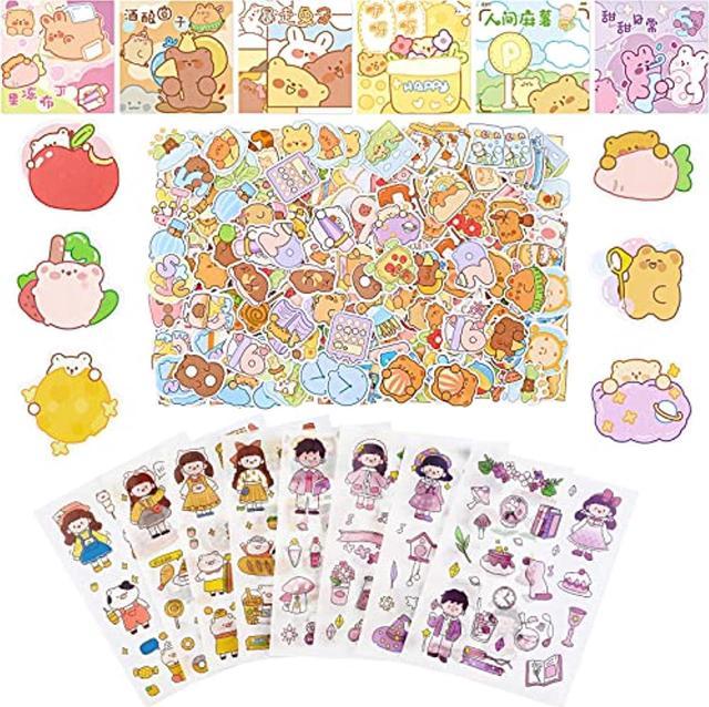 652 Pieces Korean Cute Kawaii Washi Cartoon Stickers Cartoon Little Girls Stickers Set Lovely Kid Sticker Small Size Scrapbook Decal Photo Planner Dairy Sticker for Notebook DIY Classic Style 