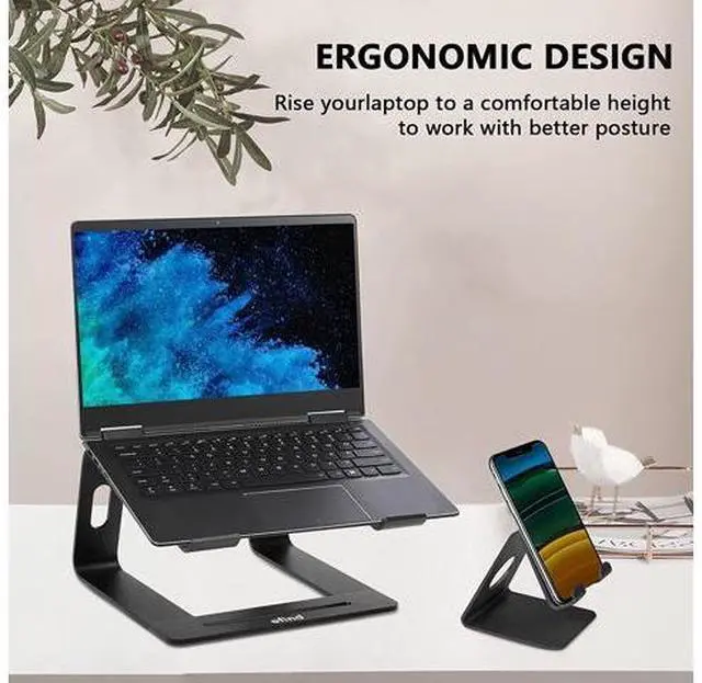 Alt view image 2 of 7 - Laptop Stand, efind Aluminum Portable Computer Stand & Phone Stand Combination, Lightweight, Detachable Laptop Riser Notebook Stand Compatible with More 10''-15.6'' Laptop, MacBook Pro/Air-(Black)