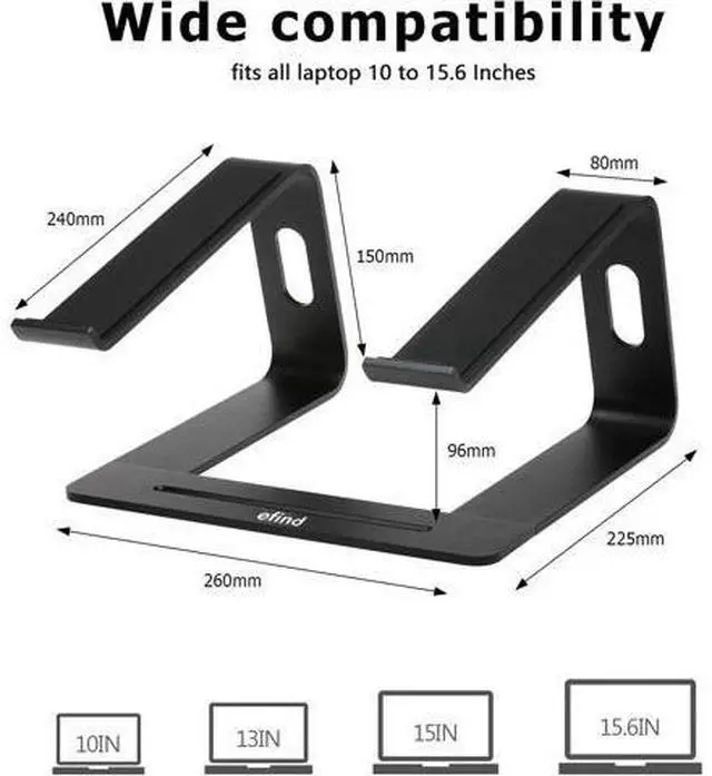 Alt view image 4 of 7 - Laptop Stand, efind Aluminum Portable Computer Stand & Phone Stand Combination, Lightweight, Detachable Laptop Riser Notebook Stand Compatible with More 10''-15.6'' Laptop, MacBook Pro/Air-(Black)